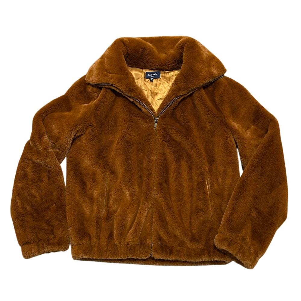 Splendid Y2K Brown Teddy Faux Fur Boho Jacket Zip Up Cozy Plush Women’s Small - Picture 5 of 12